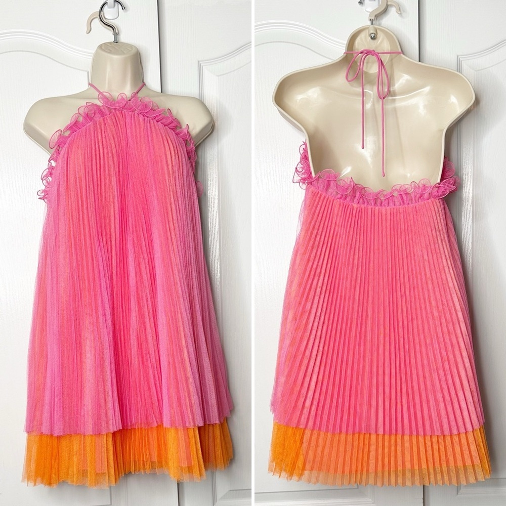 AMUR Pink and Orange Pleated Dress - Picture 5 of 16